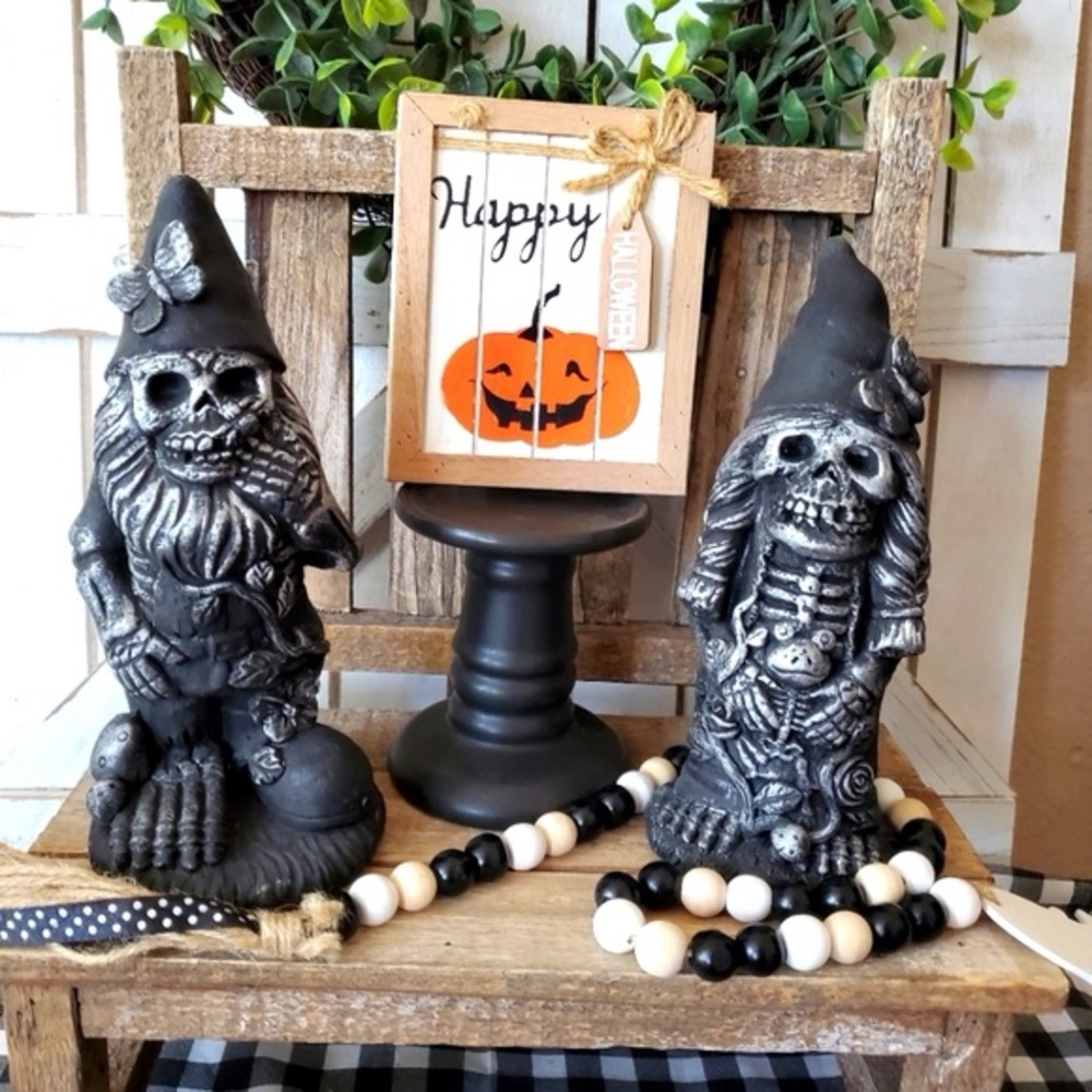 Kirklands Set of 2 Black Cement Halloween Zombie Gnomes